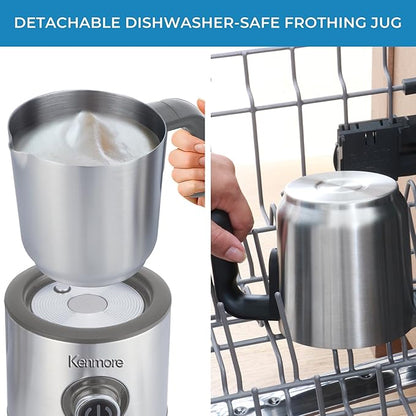 Kenmore Automatic Milk Frother & Steamer - Hot & Cold Foam Maker Electric Warmer Coffee, Latte, Cappuccino, Macchiato, Hot Chocolate Maker 16 oz (500mL) Capacity, Stainless Steel