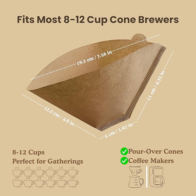 #4 Coffee Filters, 100 Count, Fits Ninja and Cuisinart 8-12 Cup Coffee Makers, Natural Unbleached Paper, No Blowout Design, Compatible with Pour Over Cones