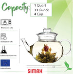 Load image into Gallery viewer, Simax Glassware 33 Ounce Glass Teapot | With Spout, Microwave and Stovetop Safe, Heat, Cold, and Thermal Shock Resistant Borosilicate Glass, Makes a Stunning Presentation…