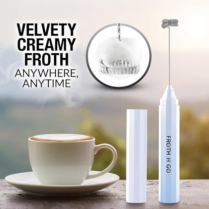 Zulay Froth N Go Milk Frother Rechargeable - 3-in-1 Frother Wand With Case & USB-C Charger - Comes With 3 Whisk Attachments for Latte, Cappuccino, Matcha, Protein Shakes - Cloud