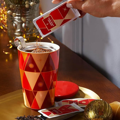 Tea Forte Warming Joy Double-Walled Ceramic Kati Cup with Removable Stainless Steel Infuser Basket and Lid, Steeps 12 oz Loose Leaf Tea, Lid and Cup Dishwasher & Microwave Safe