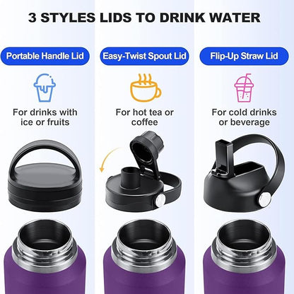 SENDESTAR 40oz Water Bottle Wide Mouth Stainless Steel Vacuum Insulated Double Wall with 2 Straw Lids Fit in Any Car Cup Holder