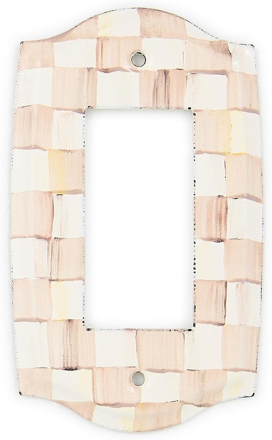 MACKENZIE-CHILDS Enamel Switch Plate, Light-Switch Cover, Single Rocker, Brown-and-White Mocha Check