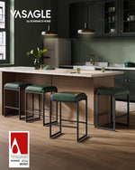 Load image into Gallery viewer, VASAGLE EKHO Collection - Bar Stools Set of 2, Counter Height Bar Stools, Synthetic Leather with Stitching, Mid-Century Modern Counter Stools, 26-Inch Tall, Kichen Home Bar Dining Room, Forest Green