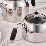 Load image into Gallery viewer, Karaca Stella Stainless Steel Turkish Teapot Set XL, 1L Tea Pot &amp; 2L Water Tank (Kettle), Stove Top/Induction Compatible, Elegant Silver Color, Easy to Clean, Heat-Resistant Handles