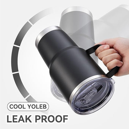 30 oz Tumbler with Handle and Lid, Stainless Steel Tumblers Double Wall Vacuum Insulated Travel Mug Leak Proof Cup Keep Drinks Cold and Hot Black, 1 Pack