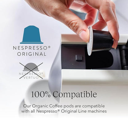 Cru Kafe Colombian USDA Organic Espresso Coffee Capsules (50 Pods) Fairtrade Coffee Pods Compatible with Nespresso Original Line and Pixie Machines