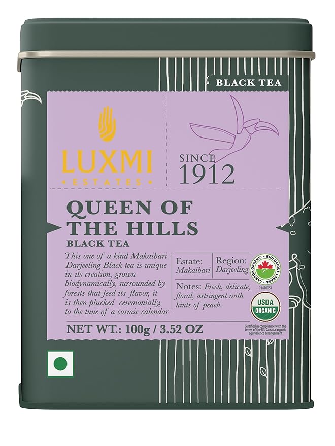 Luxmi Estates - Queen of the Hills - Organic Black Tea - Loose Leaf - 100g (50 Cups) | Freshly Harvested Organic Makaibari Darjeeling Tea | Best Natural Flavor Tea The World Has To Offer