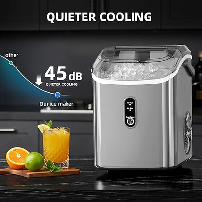 Antarctic Star Nugget Ice Maker Countertop with Soft Chewable Ice, Portable Sonic Ice Maker with Basket and Scoop, Removable Top Cover, Auto-Cleaning for Home/Party/RV/Camping (Grey)