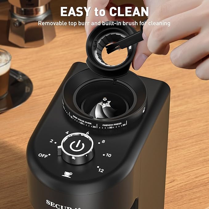 Secura Stainless Steel Conical Burr Coffee Grinder – 35 Grind Settings, 2-12 Cup Capacity, 8.8 oz Bean Storage, One-Touch Operation