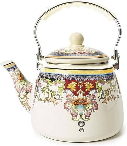 Floral Ceramic Enamel Teapot Tea Kettle for Stovetop,Large Porcelain Enameled Teakettle (3.3QT Mystery flower)