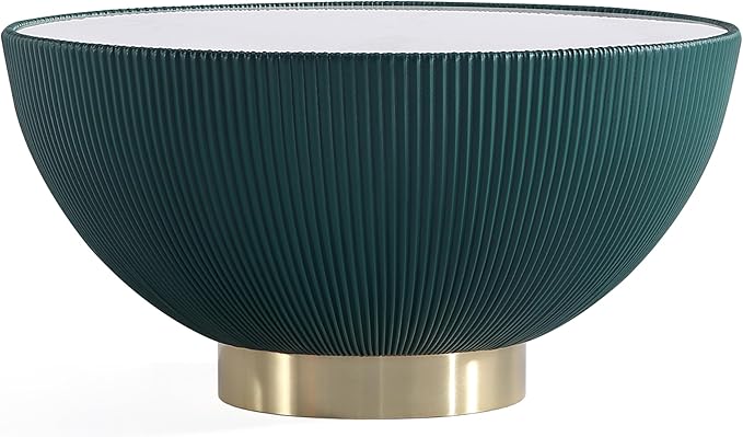 Manhattan Comfort Modern Anderson Coffee Table, 1.0 & 2.0 End Table, Upholstered in Green Leatherette with Ceramic Faux Tabletop and Gold Metal Tabletop- Set of 3