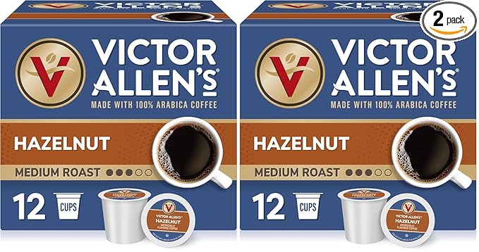 Victor Allen's Coffee Hazelnut Flavored, Medium Roast, 2 Pack - 12 Count, Single Serve Coffee Pods for Keurig K-Cup Brewers
