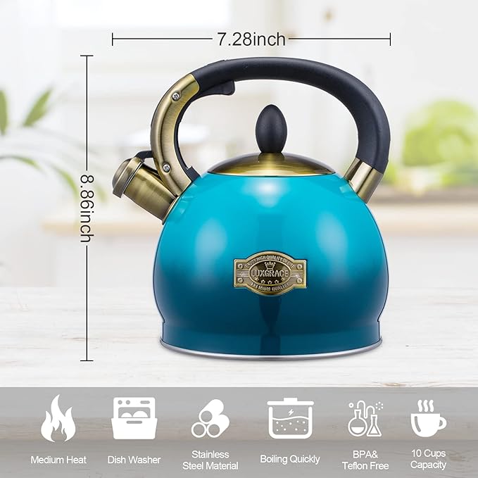 Whistling Tea Kettle Stove Top Teapot, Stainless Steel Teakettle (2.8 QUART, Blue)