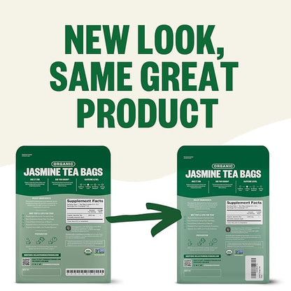FGO Organic Jasmine Green Tea, 100 Count, Eco-Conscious Tea Bags, Resealable Bag, Packaging May Vary (Pack of 1)