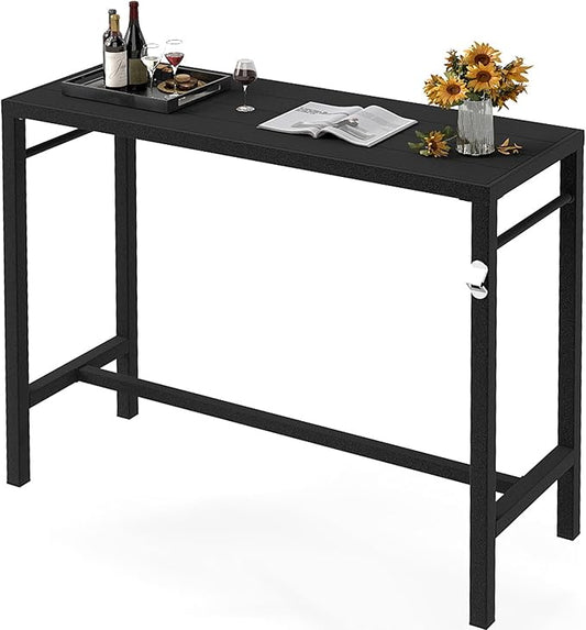 46*39*17 Outdoor Bar Table Extra Wide,Tall Bar Height Outdoor Pub Table, Ideal for Patio, Hot Tub, Dining, Balcony, Poolside, Weatherproof Composite Top, Rustproof, Built In Bottle Opener,Black