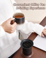 Load image into Gallery viewer, ZENS Tea Mug with Infuser and Lid for Loose Leaf Tea Steeper, 14.5 oz Embossed Ceramic Tea Cup with Fine Strainers and Wood Handle, Diffusers Accessories for Tea Lovers Gifts