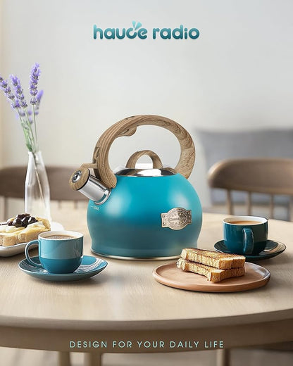 Tea Kettle, Whistling Stovetop Teapot Food Grade Stainless Steel Tea Kettles for Stove Top with Anti-hot Ergonomic Handle,Kettle Spout for Tea, Coffee or Milk, 2.1 Quart Tea Pots
