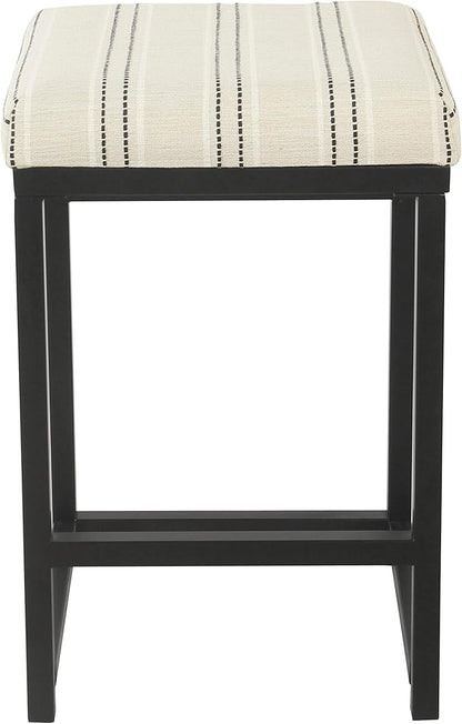 HomePop Home Decor | Modern 24-Inch Counter Stool | Backless Metal Frame Bar Stools Counter Height | Decorative Home Furniture, Black and White Stripe