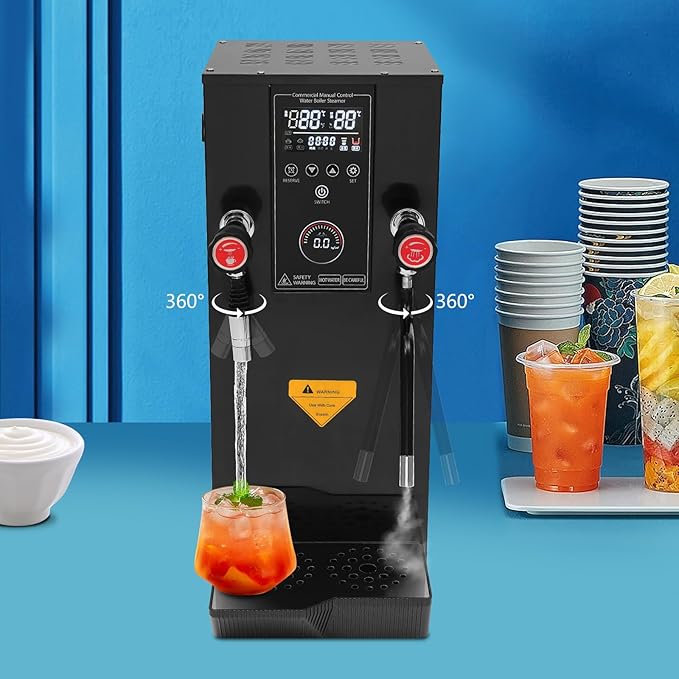 12L Commercial Electric Milk Frother 3000W 110V Steam Boiling Water Machine Modern Milk Foam Machine with LED Display Multi-Purpose Hot Water Dispenser for Espresso Coffee Milk Tea (Black)