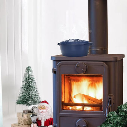 G Good Gain Wood Stove Steamer, Fireplace Humidifier, Cast Iron Humidifier for Stove, Matte Blue Finish, Rust Resistant, Lattice Top, 2.5 Quart Capacity, Wood Burning Stove Indoor Decorative