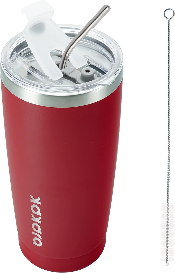 BJPKPK 20 oz Tumbler Stainless Steel Vacuum Insulated Tumblers Cup with Lid and Straw,Red