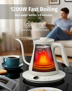 Load image into Gallery viewer, 0.8L Gooseneck Electric Kettle, Precise Temperature Control for Pour Over Coffee &amp; Tea, 1200W Fast Boiling Water, Auto Shut Off, Scheduling, Stainless Steel, White