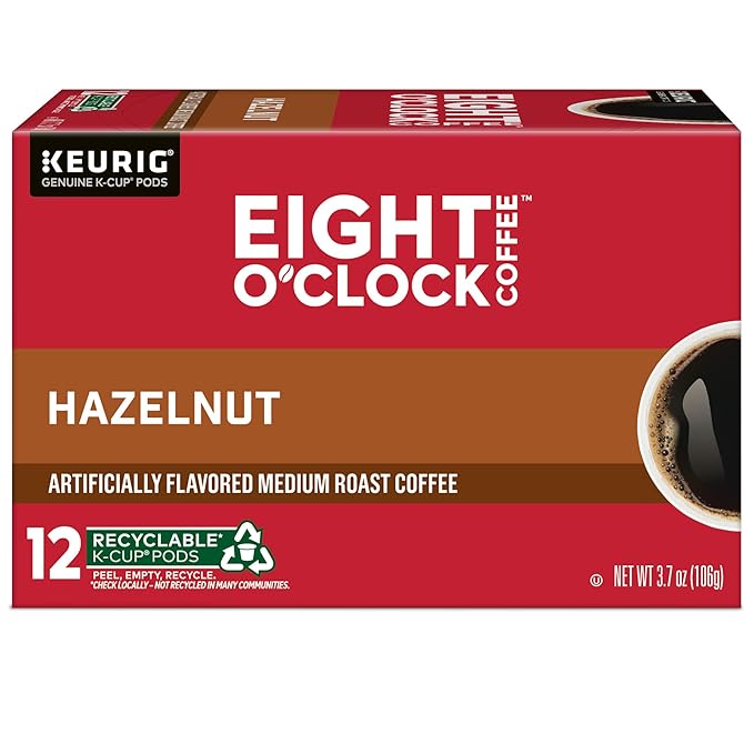 Eight O'Clock Coffee Hazelnut, Keurig Single Serve K-Cup Pods, Medium Roast, 72 Count (Pack of 1)