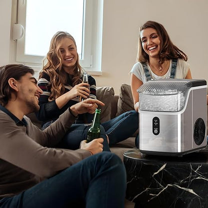 Nugget Countertop Ice Maker with Soft Chewable Pellet Ice, Automatic Cleaning, 34Lbs/24H, Pebble Ice Machine with Ice Scoop, Sonice Ice, One Click Operation for Office/Home/Bar(Stainless Steel Silver)