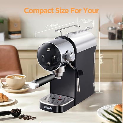 Espresso Machine,15 Bar Semi-Automatic Espresso Maker with Milk Frother,Touch Screen Black Stainless Steel Coffee Machine with 40oz Removable Water Tank,Cappuccino,Latte,Americano for Home