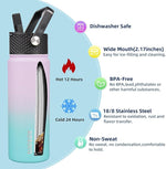 Load image into Gallery viewer, BJPKPK 2 Pack Insulated Water Bottles with Straw Lids, 22oz Stainless Steel Metal Water Bottle with 6 Lids, Leak Proof BPA Free Jugs, Cups, Flasks for Travel, Sports (Lavender Green+Black)