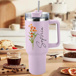 Load image into Gallery viewer, Personalized 40 Oz Tumbler with Handle and Straw, Custom Cup with Name &amp; Birth Flower, Stainless Steel Travel Coffee Tumbler,Personalized Christmas Birthday Gifts for Women, Teen Girls
