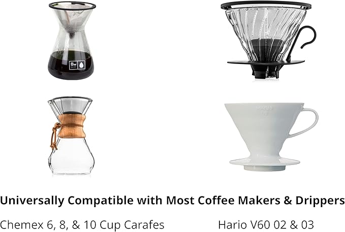 Barista Warrior Pour Over Filters – Compatible with Chemex, Hario V60 & Popular Coffee Makers – Reusable Stainless Steel – Best Coffee Maker and Bar Accessories