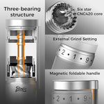 Load image into Gallery viewer, Bincoo Manual Coffee Grinder with Foldable Handle– External Setting Hand Coffee Grinder with Steel Burr,Compact and Portable for Home/Travel/Camping(Sliver)