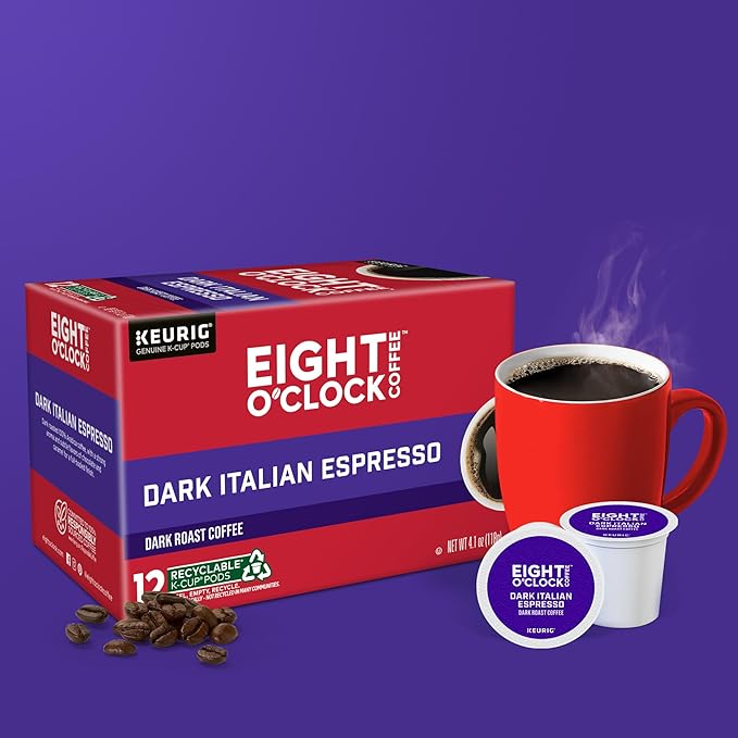 Eight O'Clock Coffee Dark Italian Espresso Roast, Keurig Single Serve K-Cup Pods, Dark Roast, 12 Count (Pack of 6)