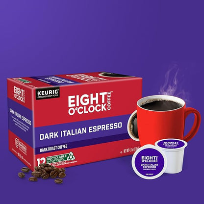 Eight O'Clock Coffee Dark Italian Espresso Roast, Keurig Single Serve K-Cup Pods, Dark Roast, 12 Count (Pack of 6)