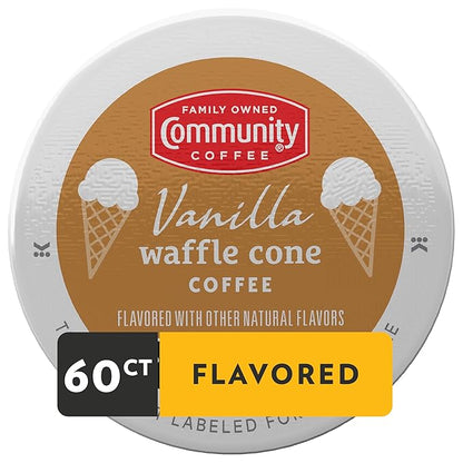 Community Coffee Vanilla Waffle Cone 60 Count Coffee Pods, Ice Cream Flavored, Compatible with Keurig 2.0 K-Cup Brewers, 10 Count (Pack of 6)