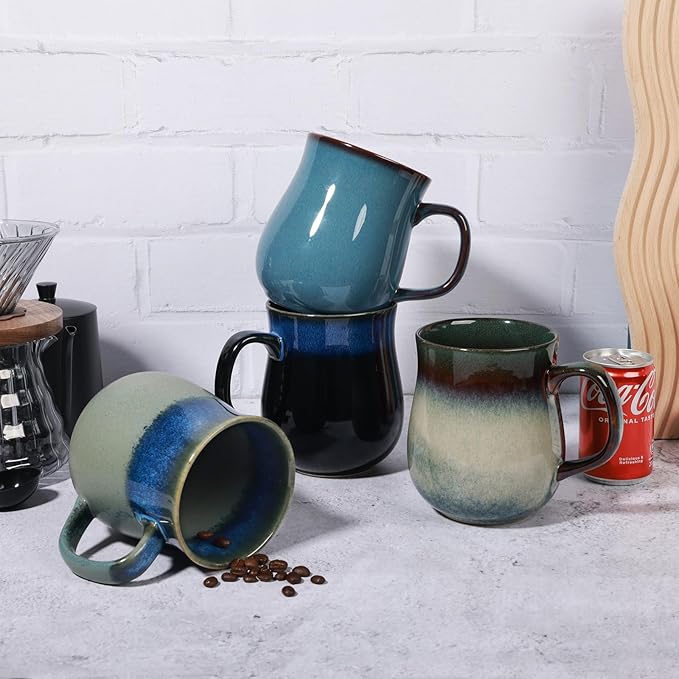 28 Oz Extra Large Ceramic Coffee Mug with Big Handle, Handmade Glazed Oversized Tea Cup for Office and Home, Microwave and Dishwasher Safe, Jumbo Coffee Mugs for Hot and Cold Drinking (Ink Green)