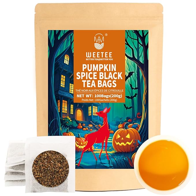 WT WEETEE Pumpkin Spice Black Tea, 100 Count Caffeinated Pumpkin Chai Tea Bags, Warm & Cozy Autumn Blend, Holiday and Fall | Halloween Tea