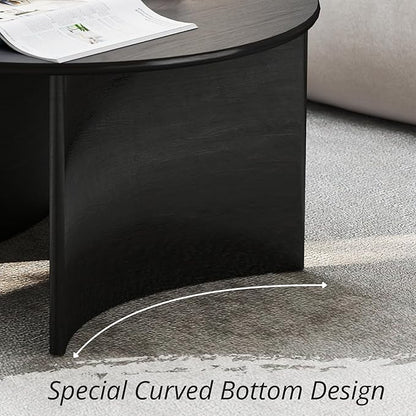 31.5'' Round Coffee Table, Black Circle Coffee Table with Curved Base, Solid Wood, Ideal for Living Room, Apartment, Compact Place
