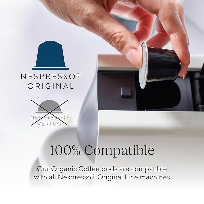Cru Kafe Lungo Espresso Strong USDA Organic Espresso Coffee Capsules (10 Pods) Fairtrade Coffee Pods Compatible with Nespresso Original Line and Pixie Machines