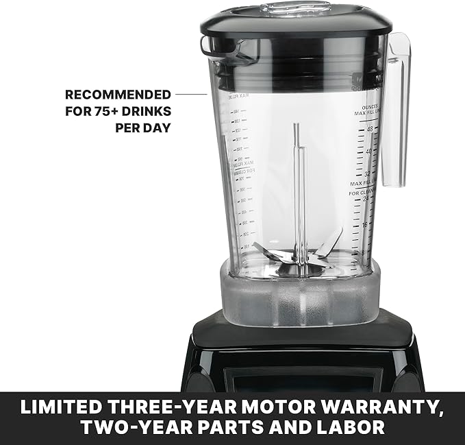 Waring Commercial MX1100XTXP 3.5 HP Blender with Electronic Keypad, 30 Second Countdown Timer and 48 oz BPA Free Container, 120V, 5-15 Phase Plug,Black