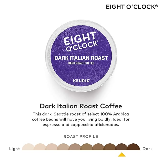 Eight O'Clock Coffee Dark Italian Roast, Single-Serve Keurig K-Cup Pods, Dark Roast Coffee, 48 Count
