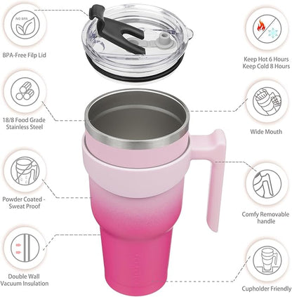 BJPKPK Tumbler With Handle 40oz Stainless Steel Insulated Tumbler Mugs With Lid And Straw For Women And Men,Cherry Blossom