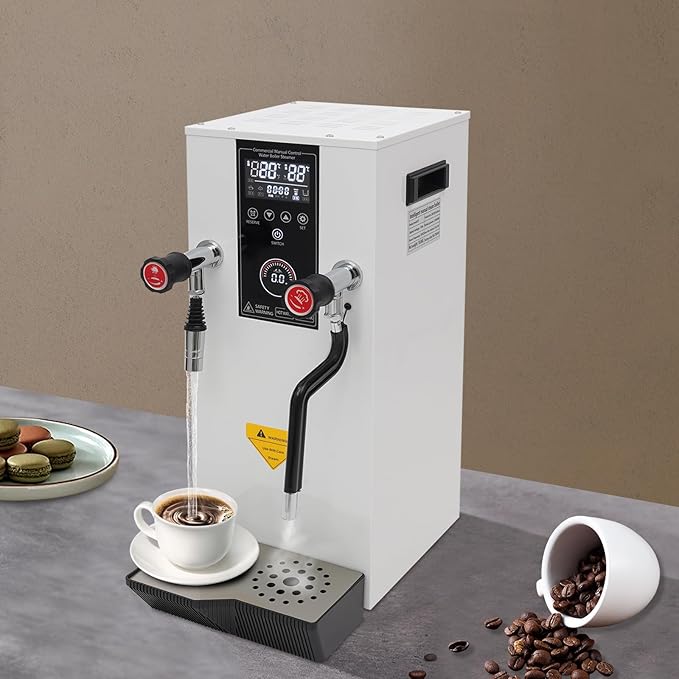 Commercial Milk Frother Automatic Steam Boiler Water Frothing Machine Electric Milk Foam Machine with LED Display 24H Timing Function for Coffee Tea Dessert Shop (12L-White)