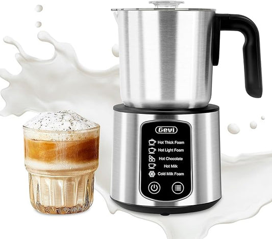 Gevi Hot Chocolate Maker with 5 in 1 Milk Frother and Steamer, Professional Milk Steamer, 17 oz/3.5 oz, Stainless Steel, Hot and Cold Milk Frother for Latte, Macchiato, Cappuccino and Hot Chocolate