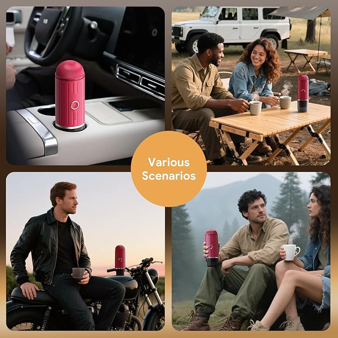 Portable Electric Espresso Machine, Travel Coffee Maker for Camping, Car Self-Heating Coffee Machine with USB-C, Compatible With NS Capsules & Ground Coffee, Portable Coffee Maker for Hiking,RV,Office