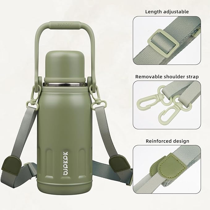 BJPKPK 27oz Insulated Thermal Water Bottle with Lid and Carry Handle BPA Free Stainless Steel Water Bottles for School,Army Green