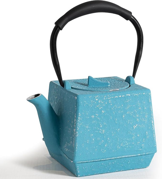 Cast iron Teapot, Tea Kettle for Stovetop Safe with Stainless Steel Infuser,Japanese Hand-made Square Tea Pot Coated with Enameled Interior for 27oz,780ml Blue