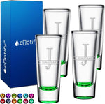 Load image into Gallery viewer, Personalized Shot Glasses Set of 4 Green Bottom Custom 2 oz Cordial Shot Glass Initial and Name for Gifts, Weddings, Birthdays, Party, Event, Decorations